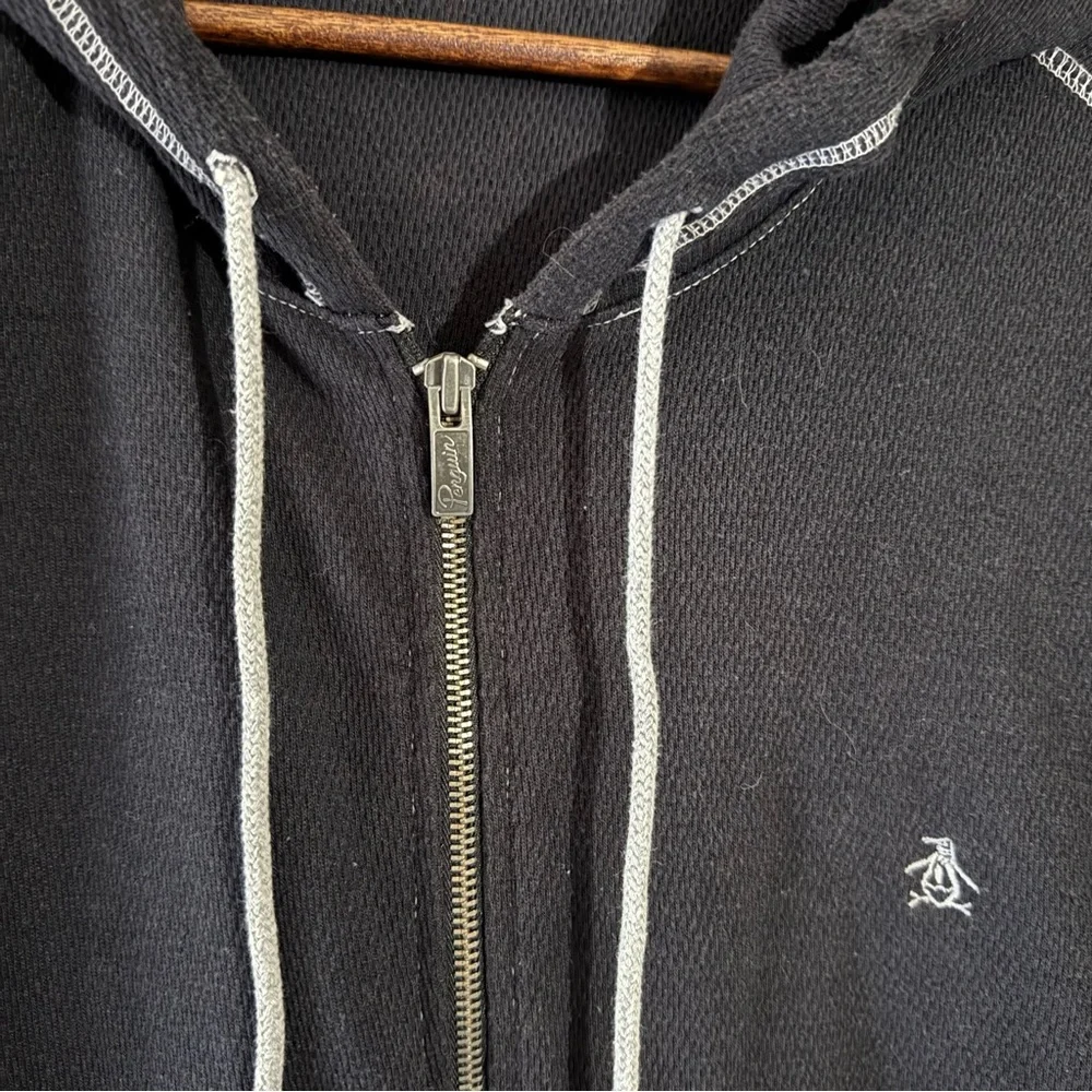 Original Penguin Black and Grey Zip Up Waffle Knit Lightweight Jacket
